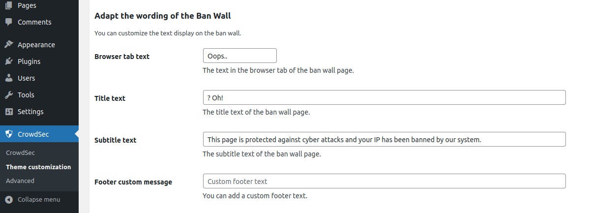 Ban wall customization