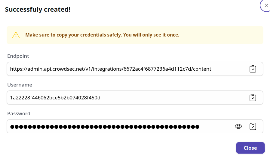 Generic Firewall Integration Credentials Screen